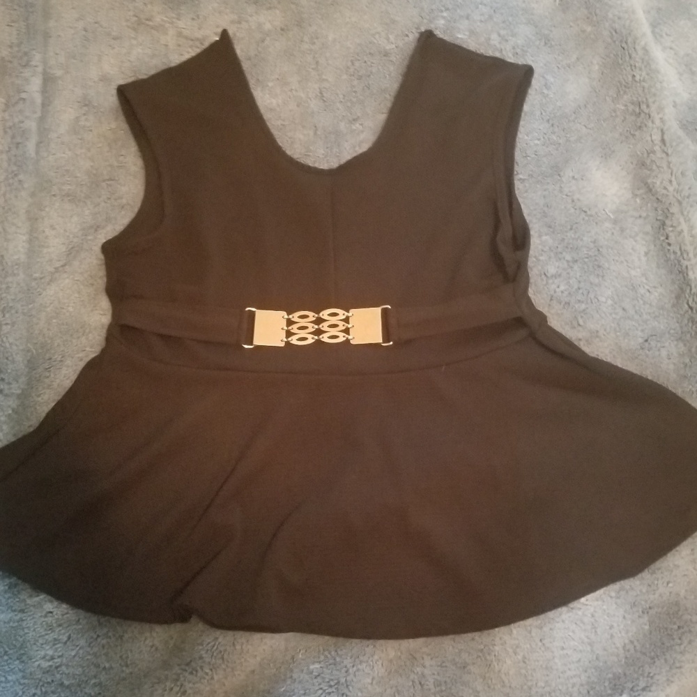 Black peplum top with attached belt